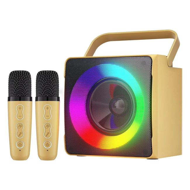Ankuka Karaoke Machine with 2 Wireless Mics - Portable for Adults & Kids - Dynamic Lights - Golden