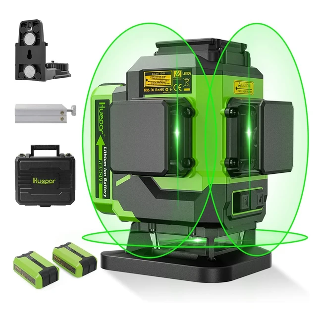 Huepar 360 Livello Laser Autolivellante Raggio Verde 3D 12 Linee Incrociate LS03DG