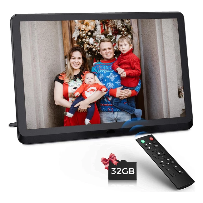 Cadre photo numérique 10.1 pouces Fambrow IPS Full HD Lecteur vidéo Calendrier Alarme Carte SD 32Go