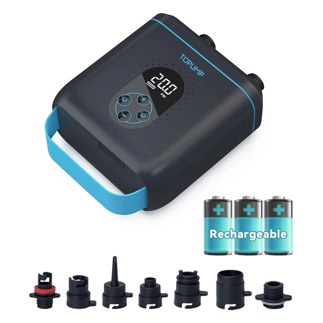 Pompa elettrica Topump TPS260 20psi ricaricabile con autooff, gonfiaggio/sgonfiaggio rapido, connettore 12V DC Type-C
