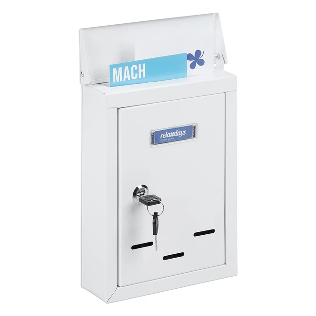 Buzón Pared Metálico Blanco 2 Llaves Exterior 265x19x65 cm - Relaxdays