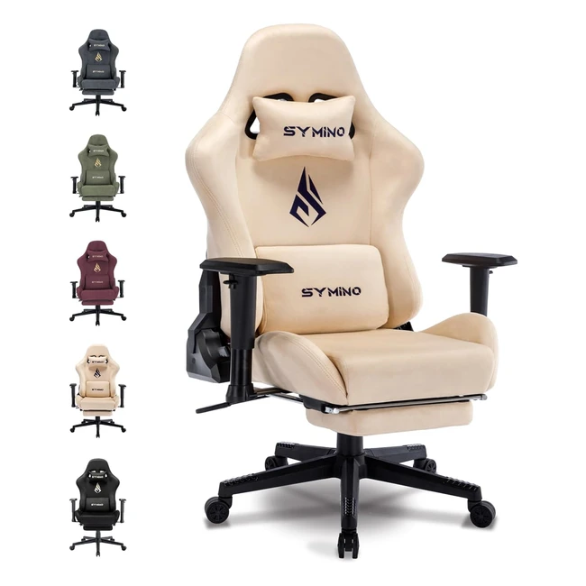 Symino Gaming Stuhl - Hochwertiger Alcantara-Stoff - Ergonomisch - Verstellbar - Drehbar - Creme Farben