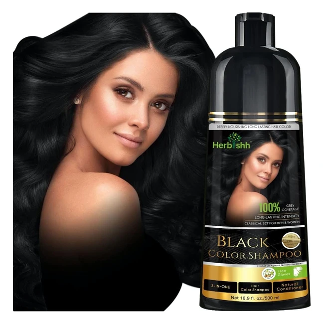 Herbishh Hair Color Shampoo 3in1 Gray Hair Dye 500ml - Ammonia-Free Black