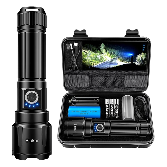 Blukar LED Torch 20000 Lumens Super Bright Handheld Flashlight 5000mAh IP67 Wate