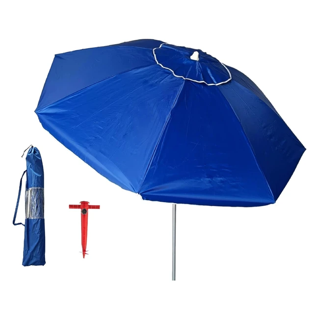 Sombrilla Playa 200 cm Aluminio UPF50 Bloquea 99 Rayos UV 8 Varillas Fibra Vidrio