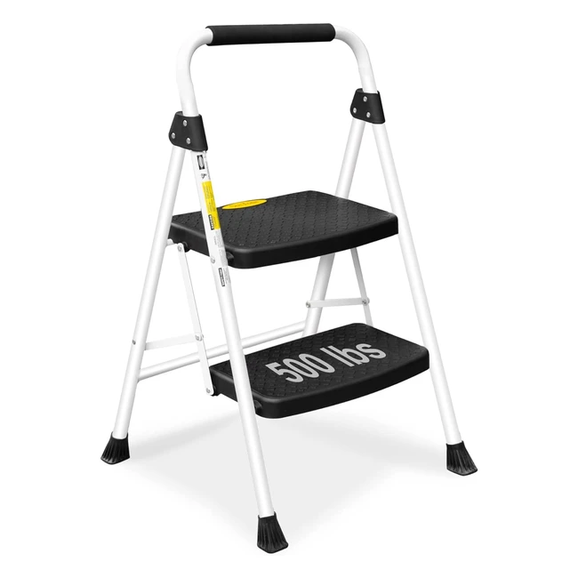 Escalera Plegable HBTower 2 Peldaños - Cocina Pedal Ancho Antideslizante - 228kg Blanco