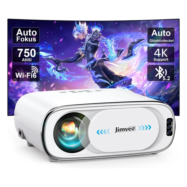 Auto Objektivdeckel Autofokus Jimveo Full HD 1080p 750ANSI WiFi6 Bluetooth Beame