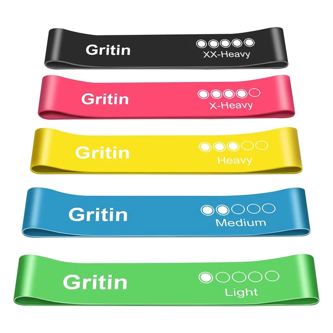 Gritin Resistance Bands Set - Skinfriendly Fitness Exercise Loop Bands - 5 Levels - Carrying Case - Home Gym Yoga Training