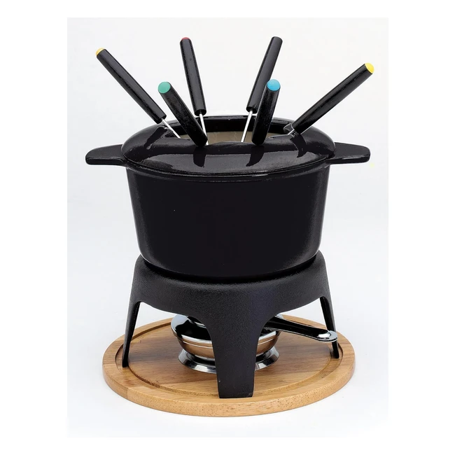 Service fondue fonte noir Baumalu 385051 - 6 personnes - plateau bois