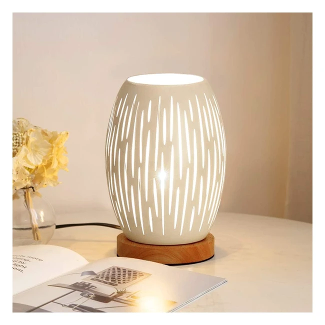 HHMTAKA Metal Lampshade Bedside Table Lamp - Wooden Base - Strip Shape - Edison Bulb - Bedroom Decor