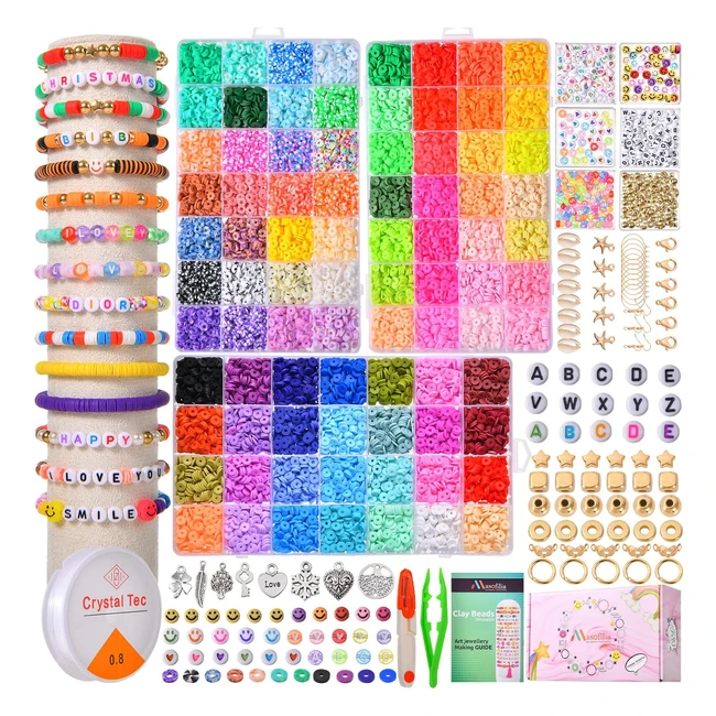 Masofilia 18494 Pcs Clay Beads Bracelet Making Kit - 84 Colourful Polymer Clay Beads for Bracelets with Spacer Heishi Beads - Valentines Gift