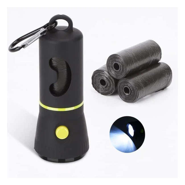 Nobleza Dispenser Sacchetti Rifiuti Cani con Torcia LED e Moschettone - 45 Sacchetti Biodegradabili Inclusi