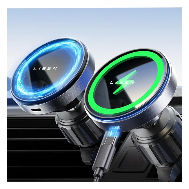Lisen Magsafe Car Mount Charger 20 Strongest Magnets Hands Free 15W for iPhone 1