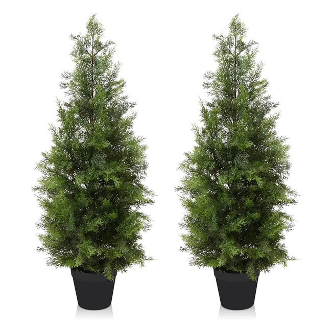 Fopamtri Artificial Plants Indoor Cypress Trees 90cm 3ft 2 Pack - UV Resistance 