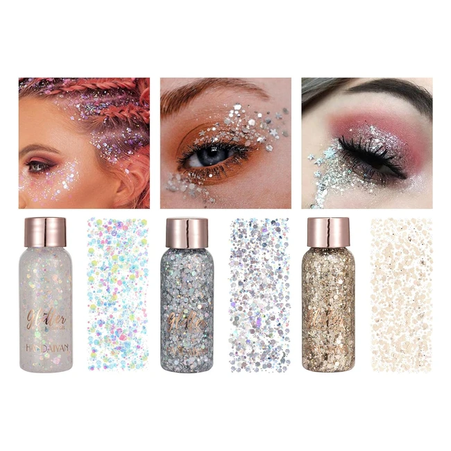 Owelth 3 Bottiglia Glitter Gel Viso Capelli Unghie Occhi Labbra