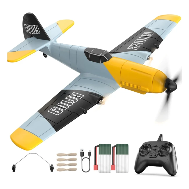 Deerc Avion RC 3 Canaux BF109 Jouets de Chasse Télécommandés 24 GHz Stabilisateur Gyroscopique 6 Axes Planeur RTF Avion avec 2 Batteries Facile à Piloter