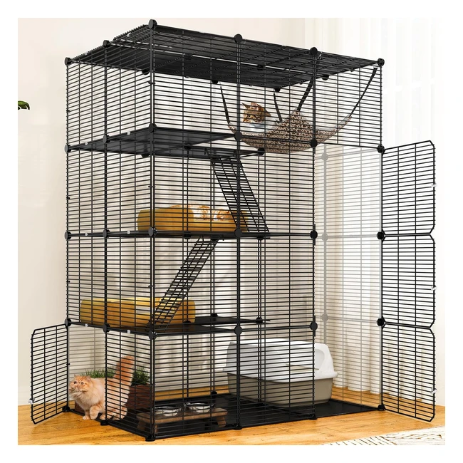 Yitahome 4 Tier Large Cat Cage Indoor with Hammock 4 Doors 3 Ladders Outdoor Cat