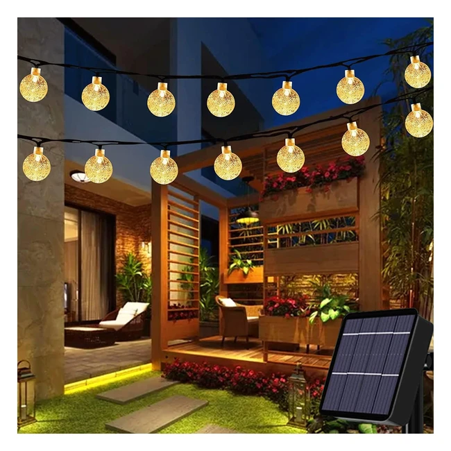 Useber Solar Garden Lights 24ft 50 LED Crystal Globe String Lights - Warm White