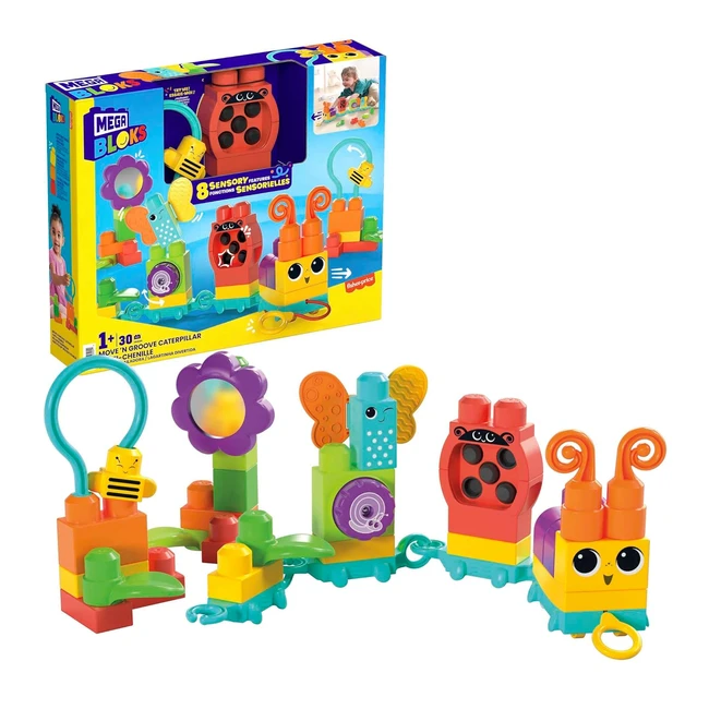 Mega First Builders HKN44 - Mega Blocks Sensory Spielzeug für Kleinkinder - Bewegungsrups mit Bausteinen und Zugseil - Konstruktionsspielzeug für Kinder ab 12 Monaten