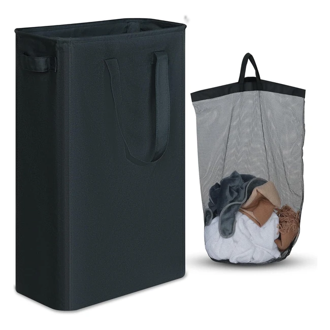 IEGROW 50L Slim Foldable Laundry Basket - Oxford Fabric - Removable Inner Bag - 