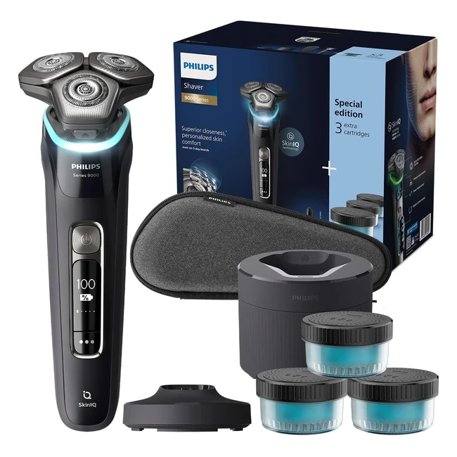 Philips Shaver S9000 - Elektrischer Nass Trockenrasierer für Männer Schwarz - Lift & Cut System - Skiniq Technologie - Barttrimmer - Reinigungsstation - Ladestation - Reiseetuimodell S997663