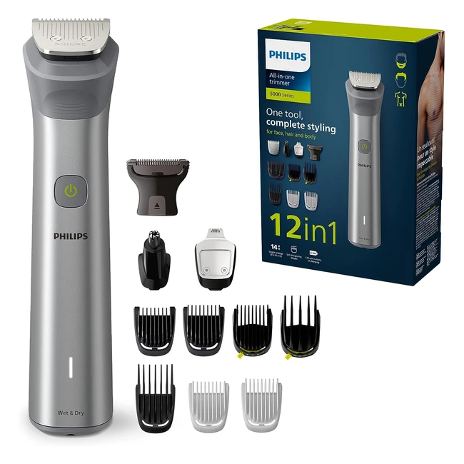 Philips Multigroom Series 5000 All-in-One-Trimmer 12-in-1 Barttrimmer und Haarschneider für Gesicht, Kopf und Körper - 14 Längeneinstellungen