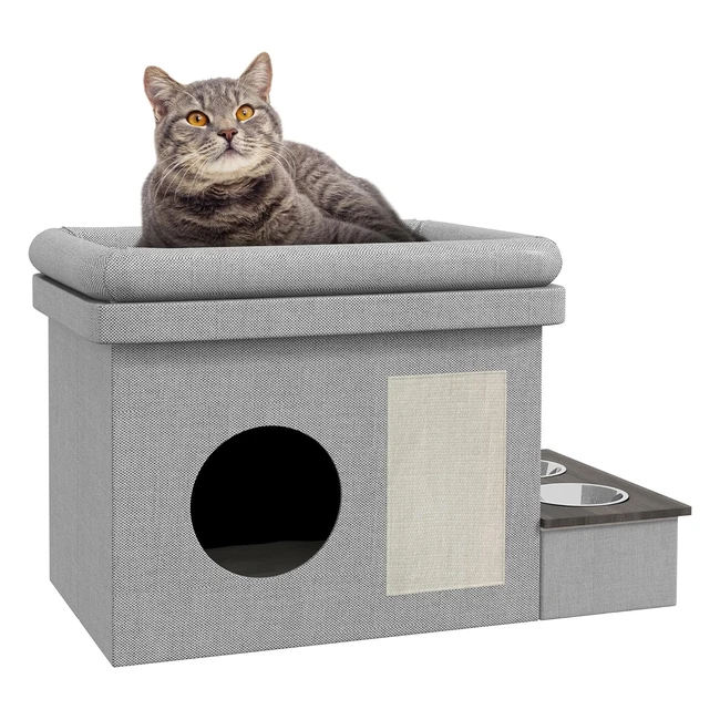 PawHut Katzenhhle Katzenhaus Katzenhtte mit 2 Edelstahlnpfen - Grau