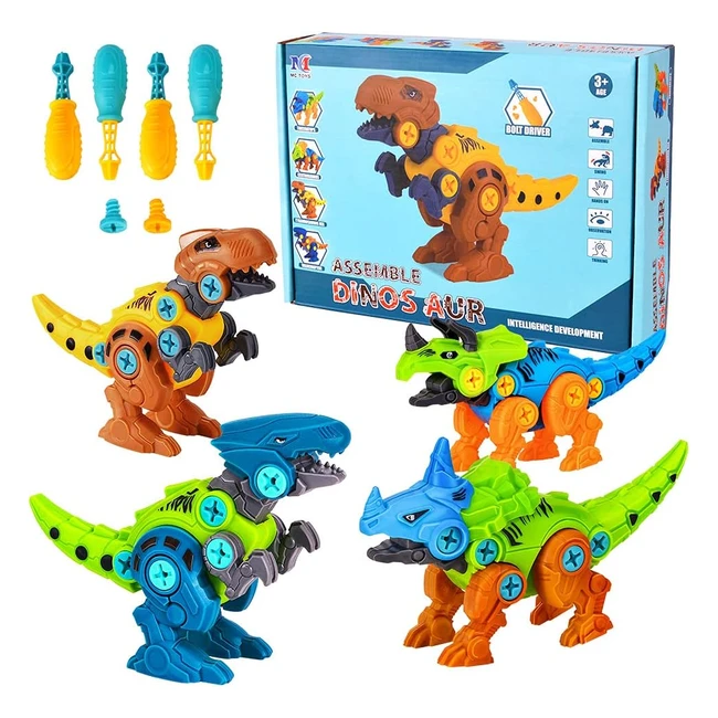 Lekebaby Take Apart Dinosaur 4Pack DIY Dinosaur Toys with Drills - Easter Gifts 