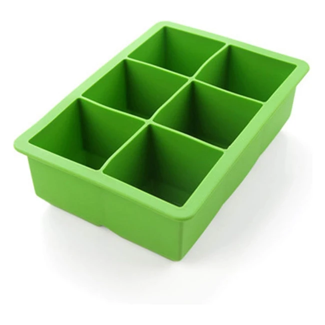 Large Silicone Ice Cube Tray - Make 6 Jumbo 2 Inch Ice Cubes - Whiskey Drinks - Must-Have for Bar - Green - 1 Pack