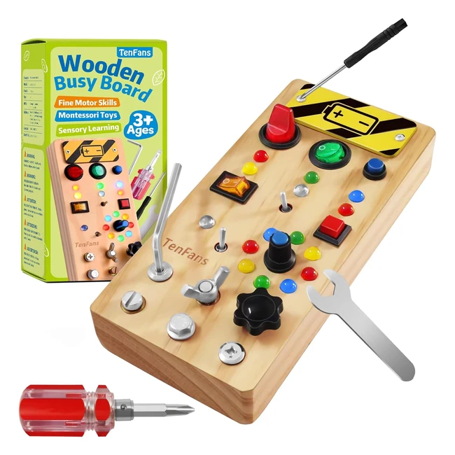 TenFans Montessori Busy Board with LED Light Switch and Screwdriver Tools - Sens