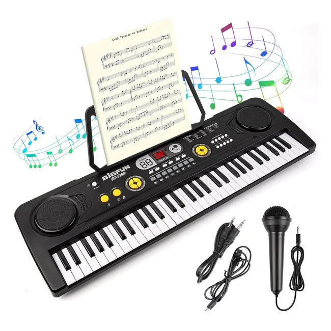 M Zimoon Kids Piano Keyboard 61 Keys LED Display Music Stand Mic USB Power Audio Cord Education Toy