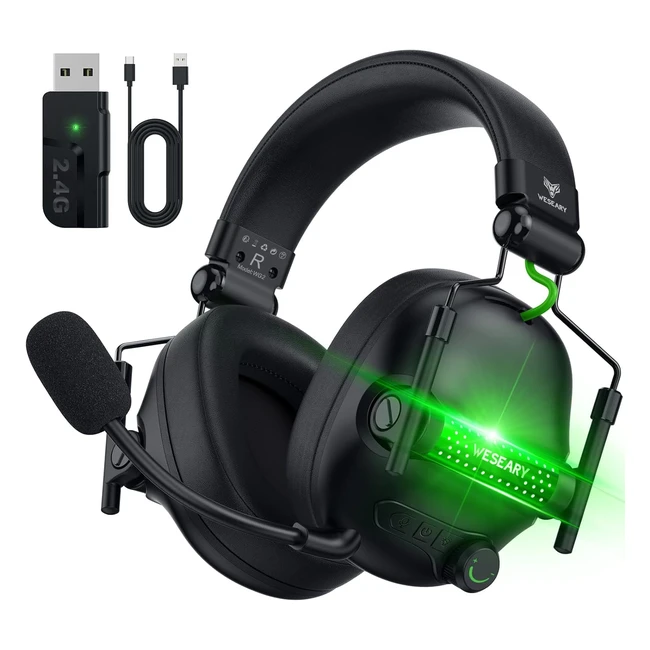 Weseary Wireless Gaming Headsets for PS5 PS4 PC Switch - 24GHz USB Headphones with Mic 3D Stereo Bluetooth RGB Light - 50H Battery Life