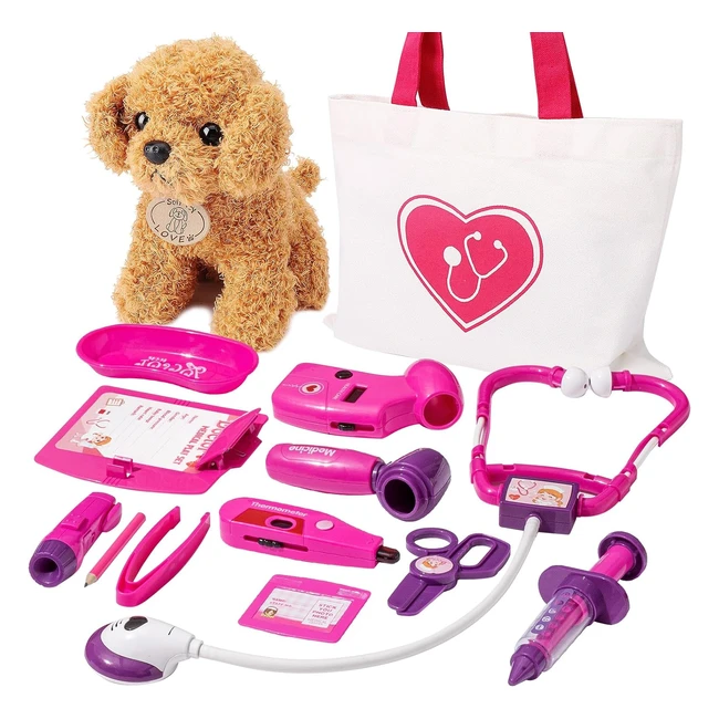 Kit Vétérinaire Enfant Hersity avec Peluche Chien - Jeu d'Imitation Docteur - Cadeau Garçons Filles 3-5 ans