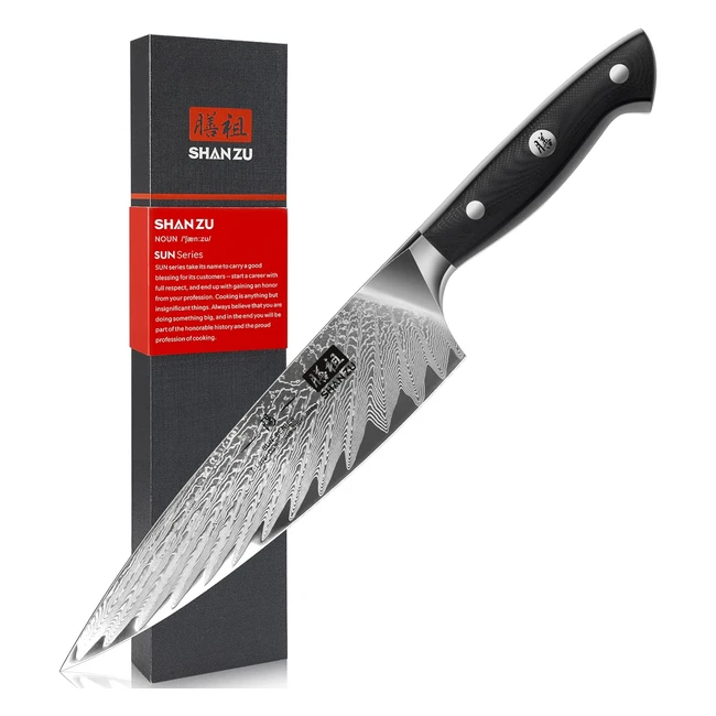 Couteau de Cuisine Damas 20cm Shan Zu Chef Profesional Acier Japonais Aus10 67 Couches G10