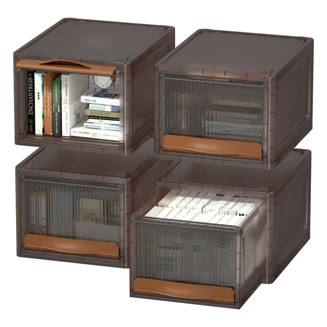 Boite rangement plastique 165L Haixin - Lot de 4 - Couvercle et tiroir - Marron translucide