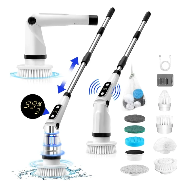 Spazzola Elettrica Spin Scrubber con 8 Testine Intercambiabili e Manico Regolabile