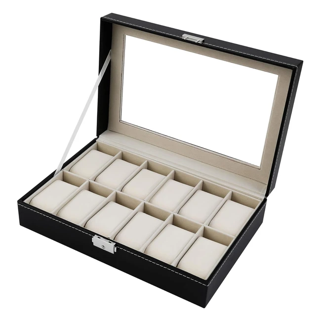 Boite de rangement pour montres en cuir PU avec 12 emplacements - Nuangoo
