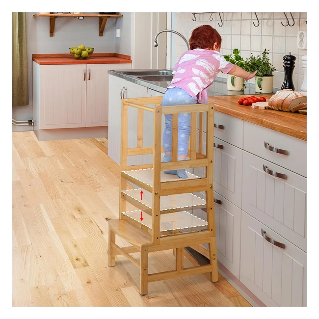 Cosyland Height Adjustable Toddler Kitchen Step Stool - Natural Bamboo - 150 lbs