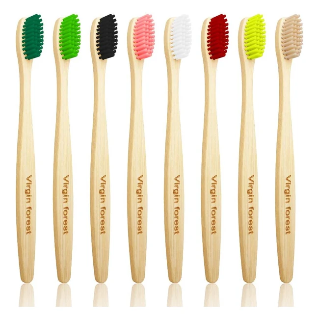 Bamboo Toothbrush Set of 8  Eco Friendly Vegan  Organic Charcoal  Medium Firm