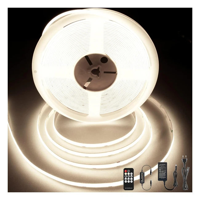 Ruban LED COB 10m Dimmable avec Télécommande DC24V CRI90 384LEDs - BerixDeep