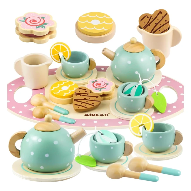 Airlab Wooden Tea Set Kids Tea Sets for Girls - Role Play Kitchen Toys Gift