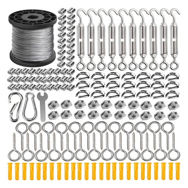 amlooph 100m Garden Wire for Climbing Plants 2mm Catenary Wire Trellis Kit Turnbuckle Tension Wire Tensioner Stainless Steel Wire Metal Cable Vine Eyes