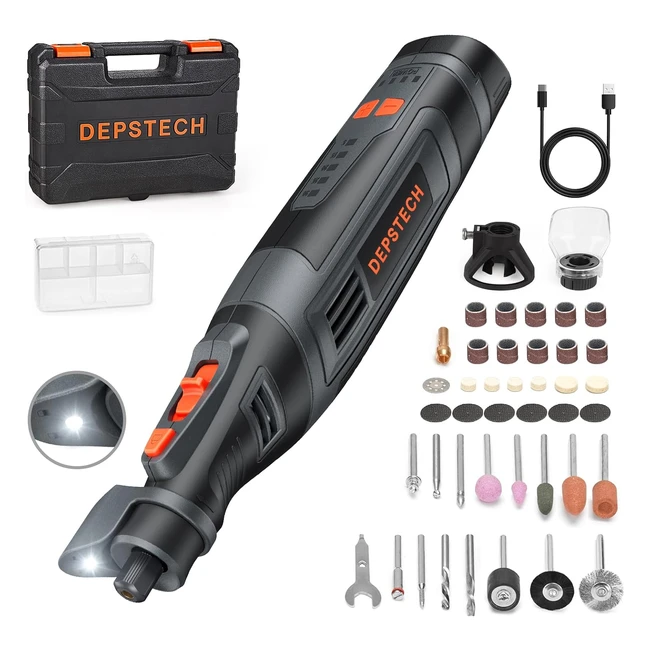 Depstech Cordless Rotary Tool 8V 25Ah Larger Battery 5Speed 30000rpm LED Work Light Power Multi Tool 47pcs Kit
