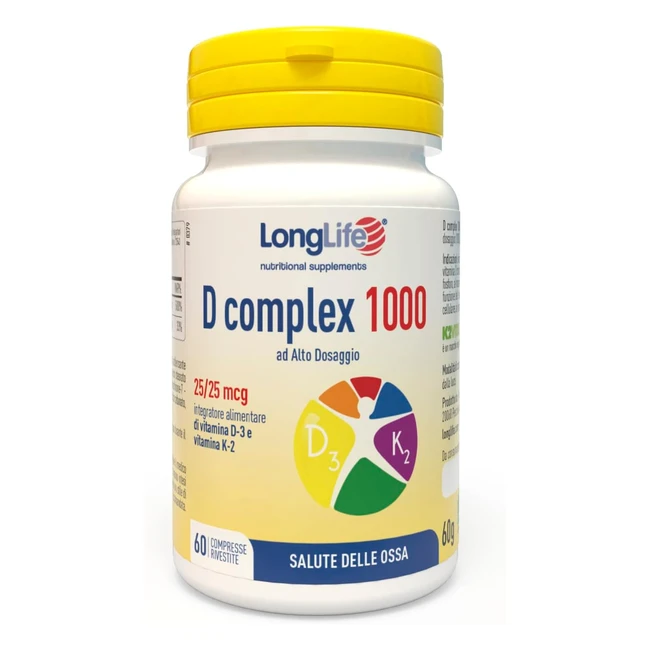 Longlife D Complex 1000 Integratore Vitamina D3 e K2 - Alto Dosaggio