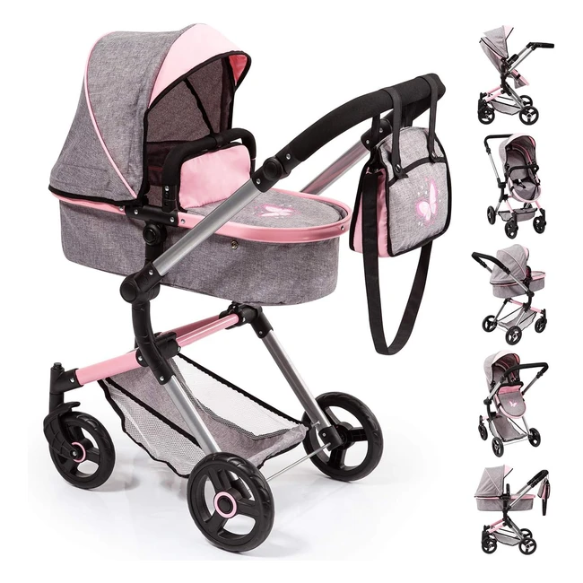 Passeggino per bambole Bayer Design Neo Vario - Regolabile in altezza - Grigio R