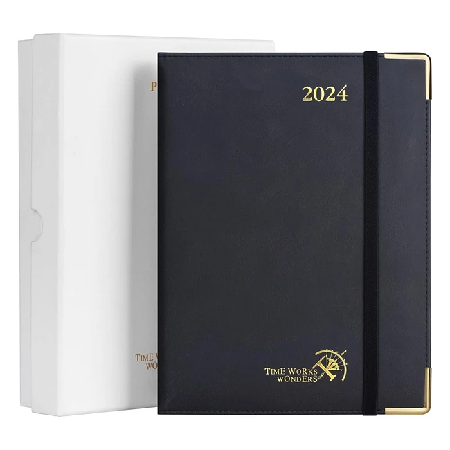 Poprun Premium Diary 2024 Week to View A5 Hardback Planner 24 - Black