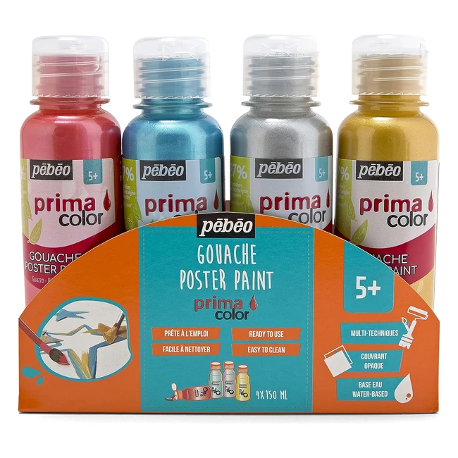 Pintura Perlada Primacolor Pebeo 150ml - Set 4 Botellas Rojo Turquesa Oro Pla