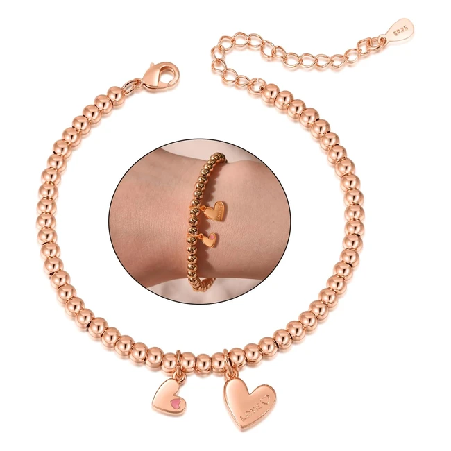 Keniy Sterling Silver Heart Charm Bracelet for Women - Gift for Daughter Niece G