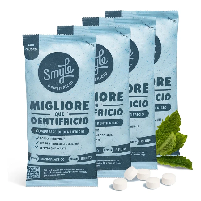 Compresse Dentifricio Smyle Vegane con Fluoro - Dentifricio Solido Biodegradabil