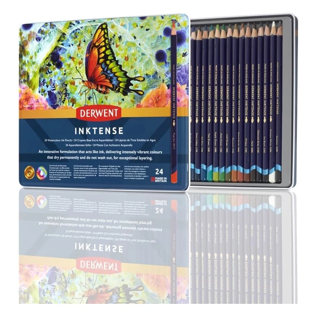 Derwent Inktense Watercolour Pencils Set of 24 - Premium Quality 4mm Core - Idea